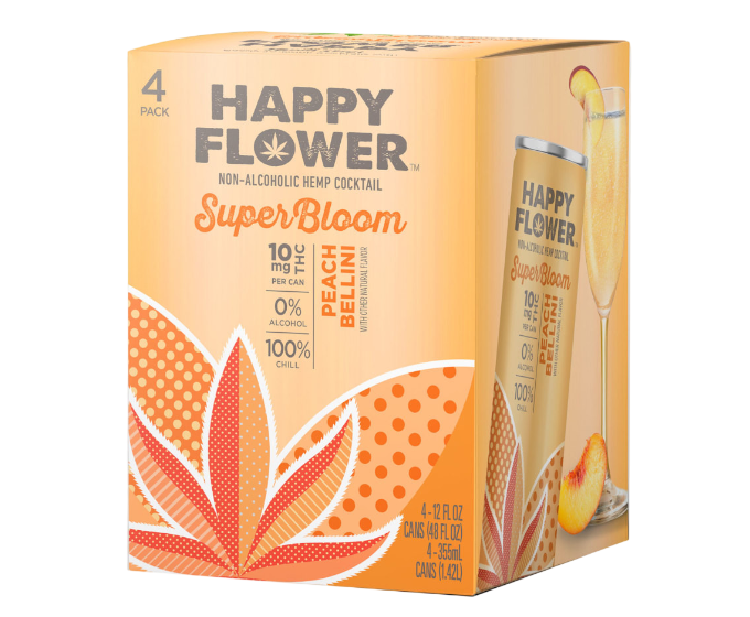 Happy Flower Peach Bellini THC 10mg 12oz 4-Pack Can