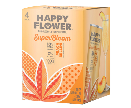 Happy Flower Peach Bellini THC 10mg 12oz 4-Pack Can