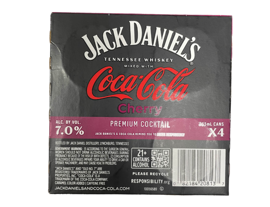 Jack Daniels Tennessee Whiskey & Coca Cola Cherry 12oz 4-Pack Can