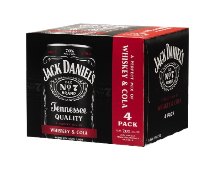 Jack Daniels Tennessee Whiskey & Zero Sugar Cola 12oz 4-Pack Can