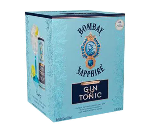 Bombay Sapphire Gin & Tonic 250ml 4-Pack Can