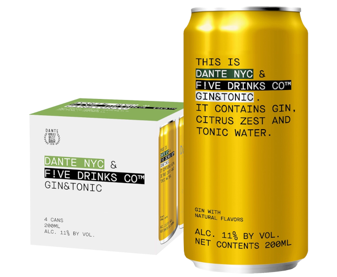 Five Drinks Gin & Tonic Dante NYC 200ml 4-Pack Can