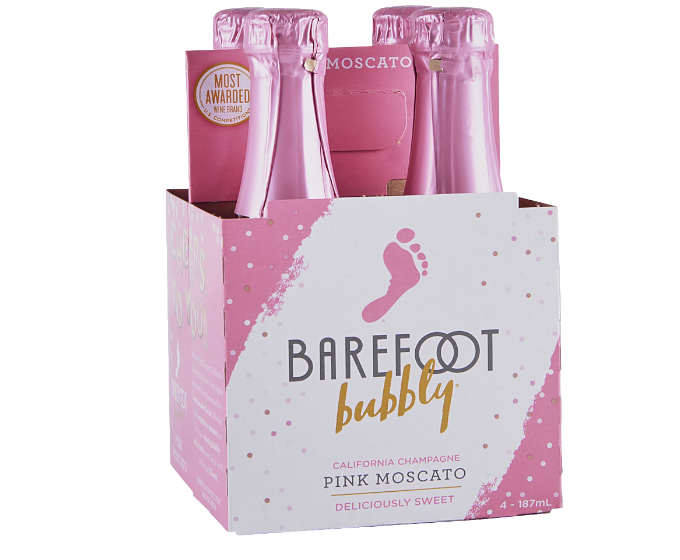 Barefoot Bubbly Pink Moscato 187ml 4-Pack Bottle