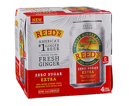 Reeds Zero Sugar Extra Ginger 12oz 4-Pack Can