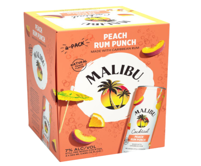 Malibu Cocktail Peach Rum Punch 12oz 4-Pack Can